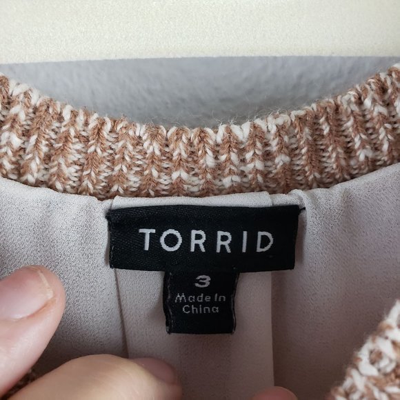 Torrid Women's Size 3 Cold Shoulder Marled Pullover Sweater Sand Brown Layered - Picture 5 of 11